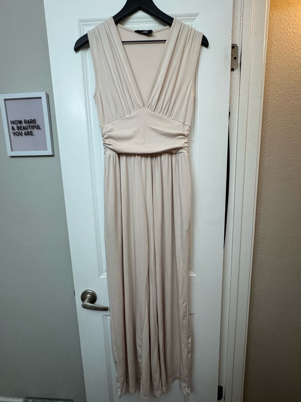Cider Sleeveless V-Neck jumpsuit in Light Beige